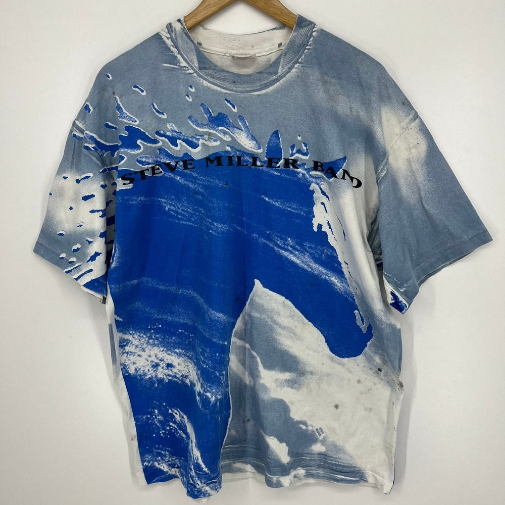 Vintage Steve Miller‎ Band All Over Print Horse T-Shirt Blue White XL Hanes